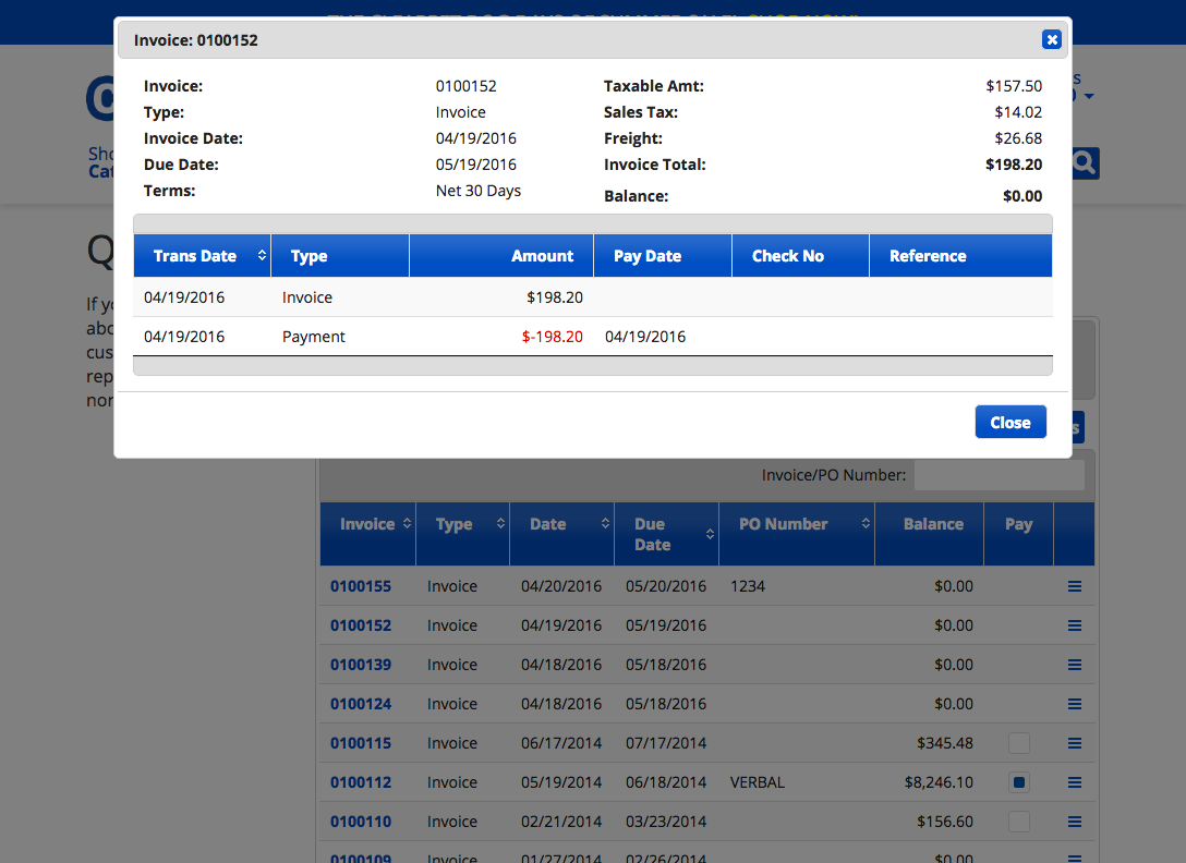 Clearnine invoice detail for customer portal